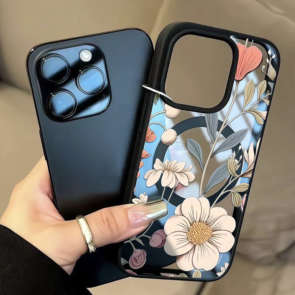 Phone Cases Magnetic - Casing HP Anti-jatuh Motif Bunga Bingkai