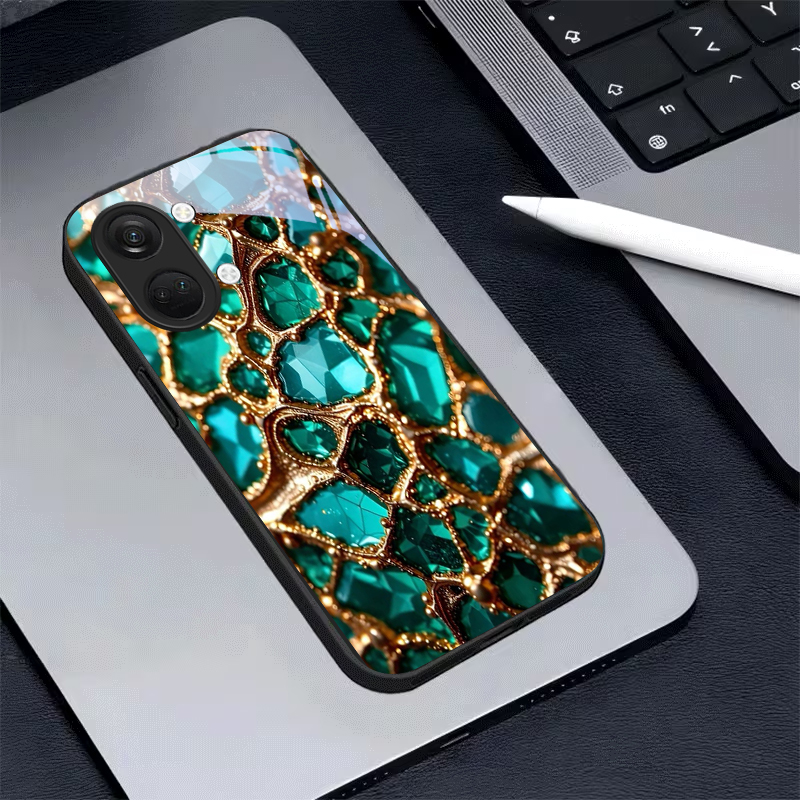Phone Cases Green - Casing Ponsel Kaca Hitam Emas Permata