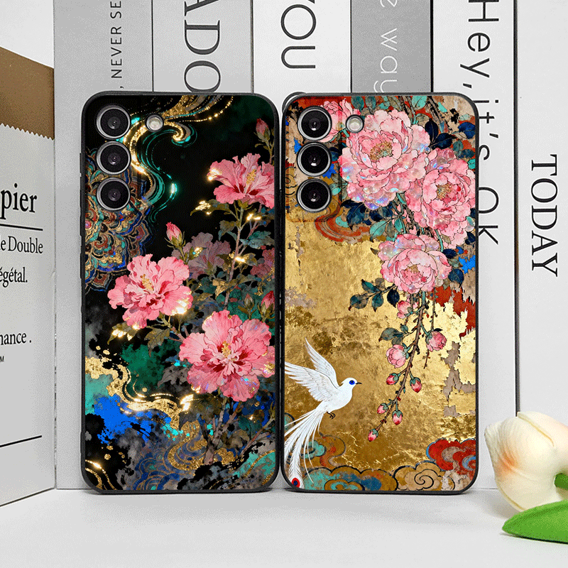 Phone Cases Oppo - Casing Ponsel Lukisan Tinta Emas Bunga